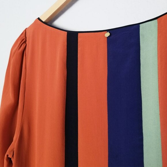 HARLYN Anthropologie 100% Silk Mini Shift Dress Orange Rust Colorblock Geometric - Picture 9 of 15